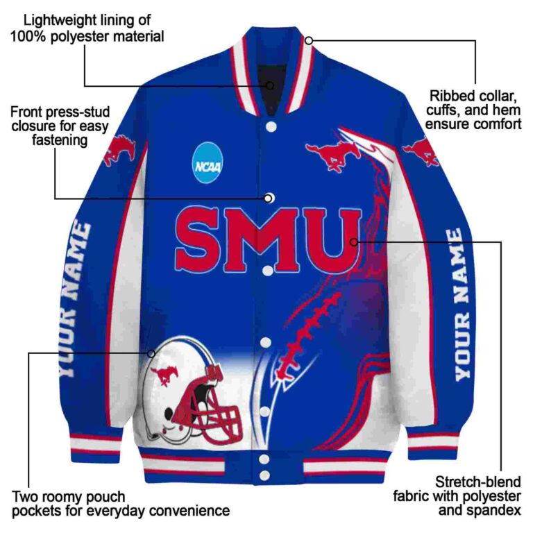 customized smu mustangs flaming football blue white jacket new arrival jacketwow