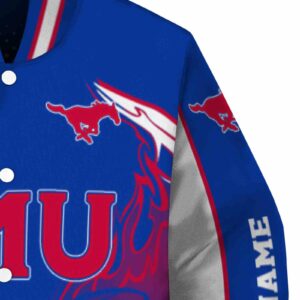 customized smu mustangs flaming football blue white jacket premium grade jacketwow