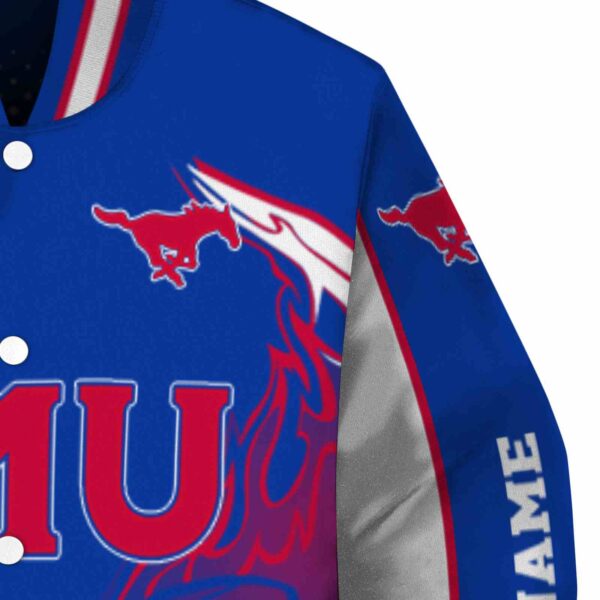 customized smu mustangs flaming football blue white jacket premium grade jacketwow