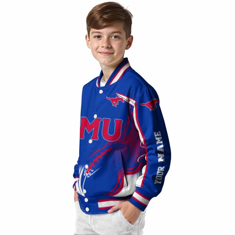 customized smu mustangs flaming football blue white jacket trendy jacketwow