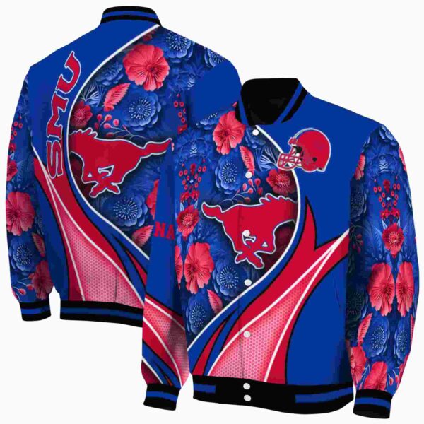 customized smu mustangs floral print blue jacket fashion forward jacketwow