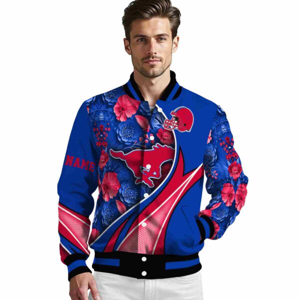 customized smu mustangs floral print blue jacket high quality jacketwow