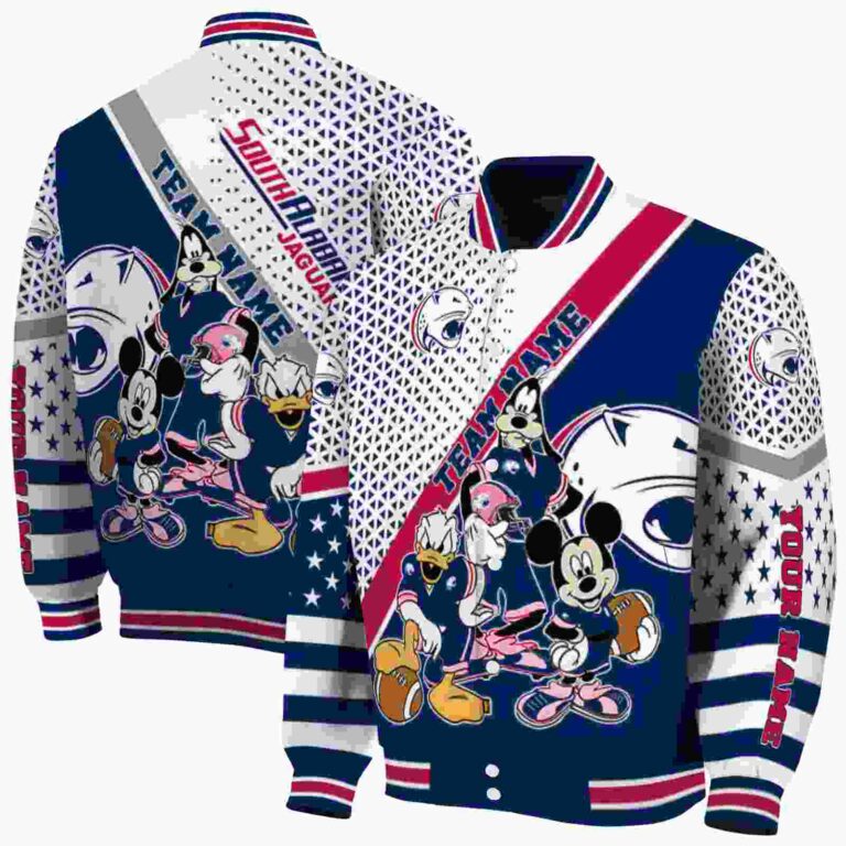 customized south alabama jaguars mickey donald goofy blue white jacket fashion forward jacketwow