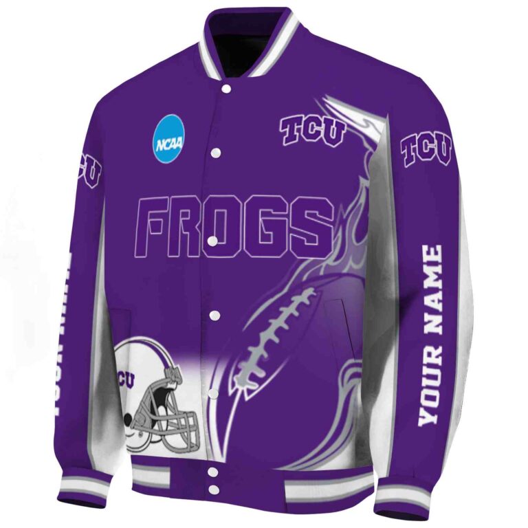 customized tcu horned frogs flaming football purple white jacket best selling jacketwow
