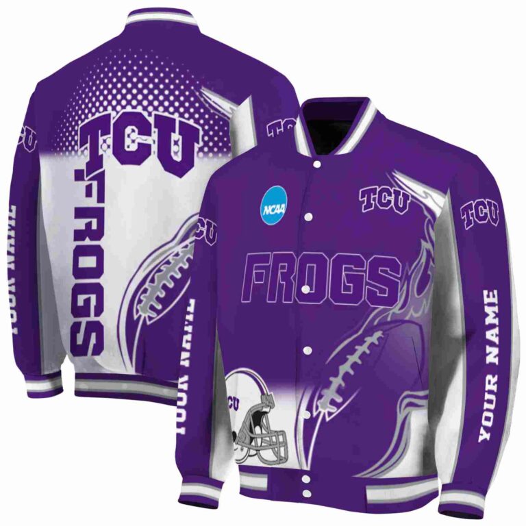 customized tcu horned frogs flaming football purple white jacket fashion forward jacketwow