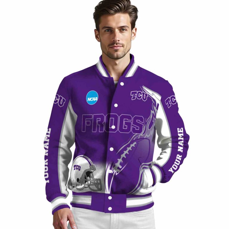 customized tcu horned frogs flaming football purple white jacket high quality jacketwow