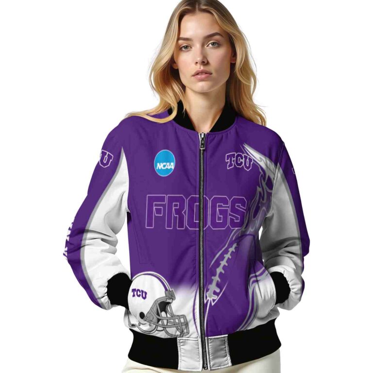 customized tcu horned frogs flaming football purple white jacket latest model jacketwow