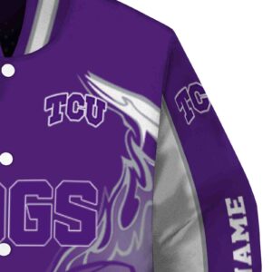 customized tcu horned frogs flaming football purple white jacket premium grade jacketwow