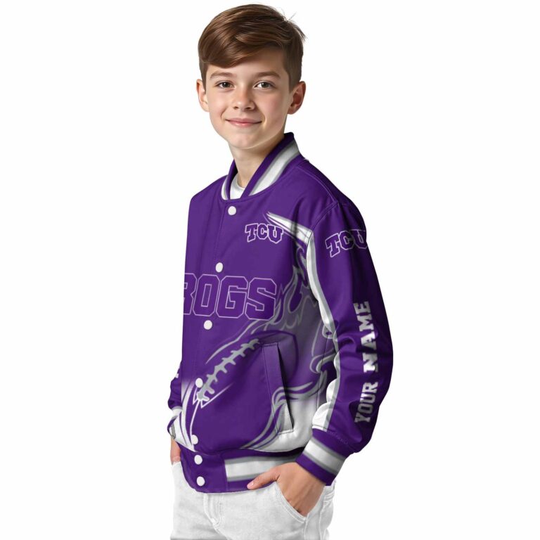 customized tcu horned frogs flaming football purple white jacket trendy jacketwow