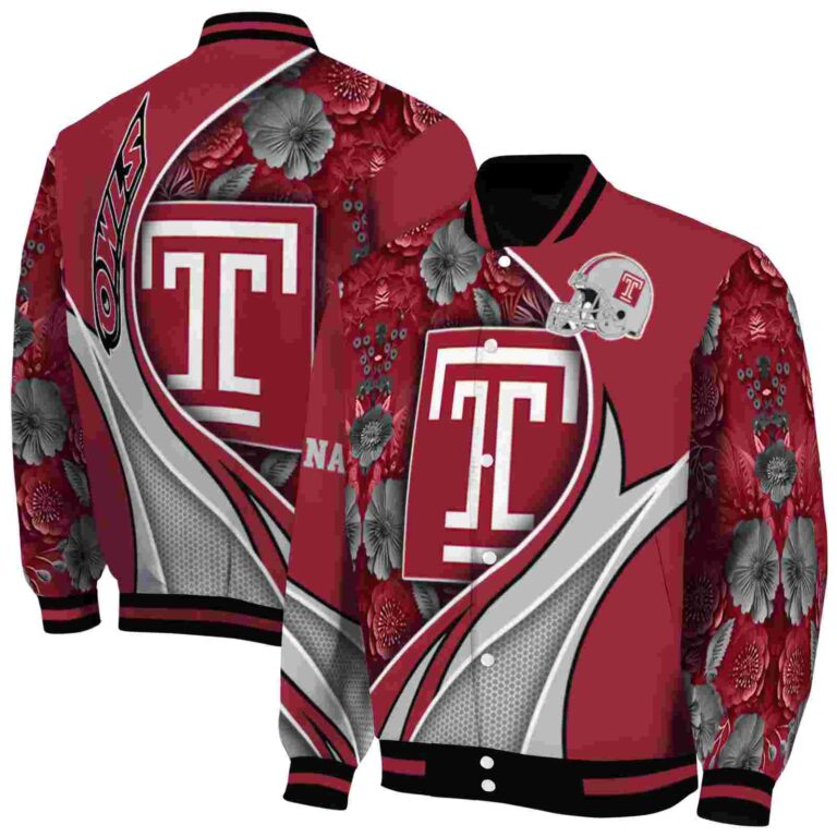 customized temple owls floral print red jacket fashion forward jacketwow