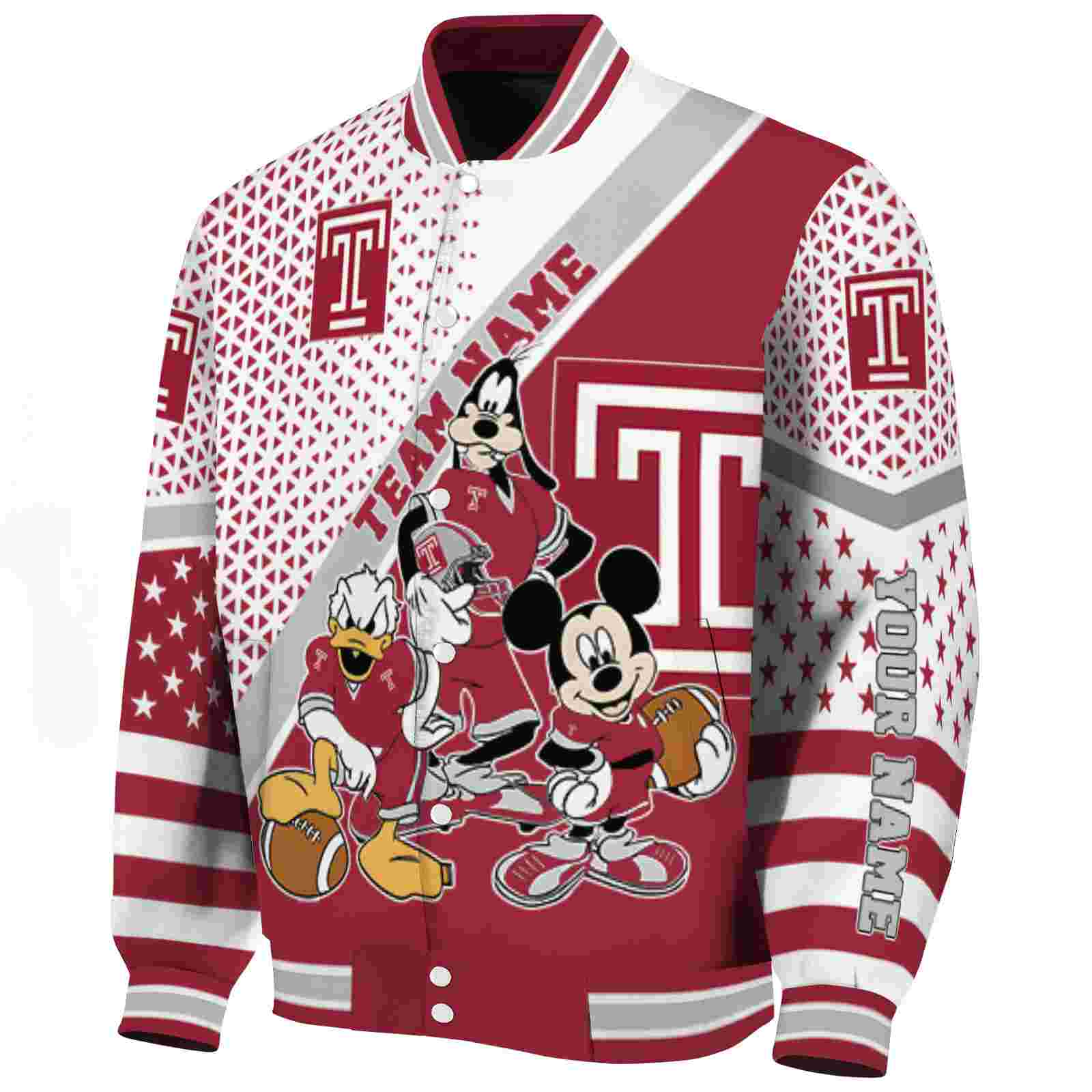customized temple owls mickey donald goofy red white jacket best selling jacketwow customized temple owls mickey donald goofy red white jacket best selling jacketwow