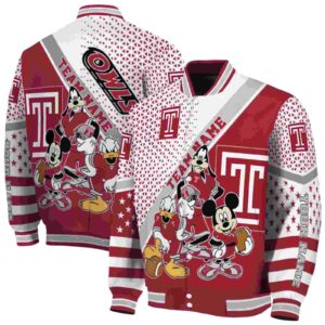 customized temple owls mickey donald goofy red white jacket fashion forward jacketwow