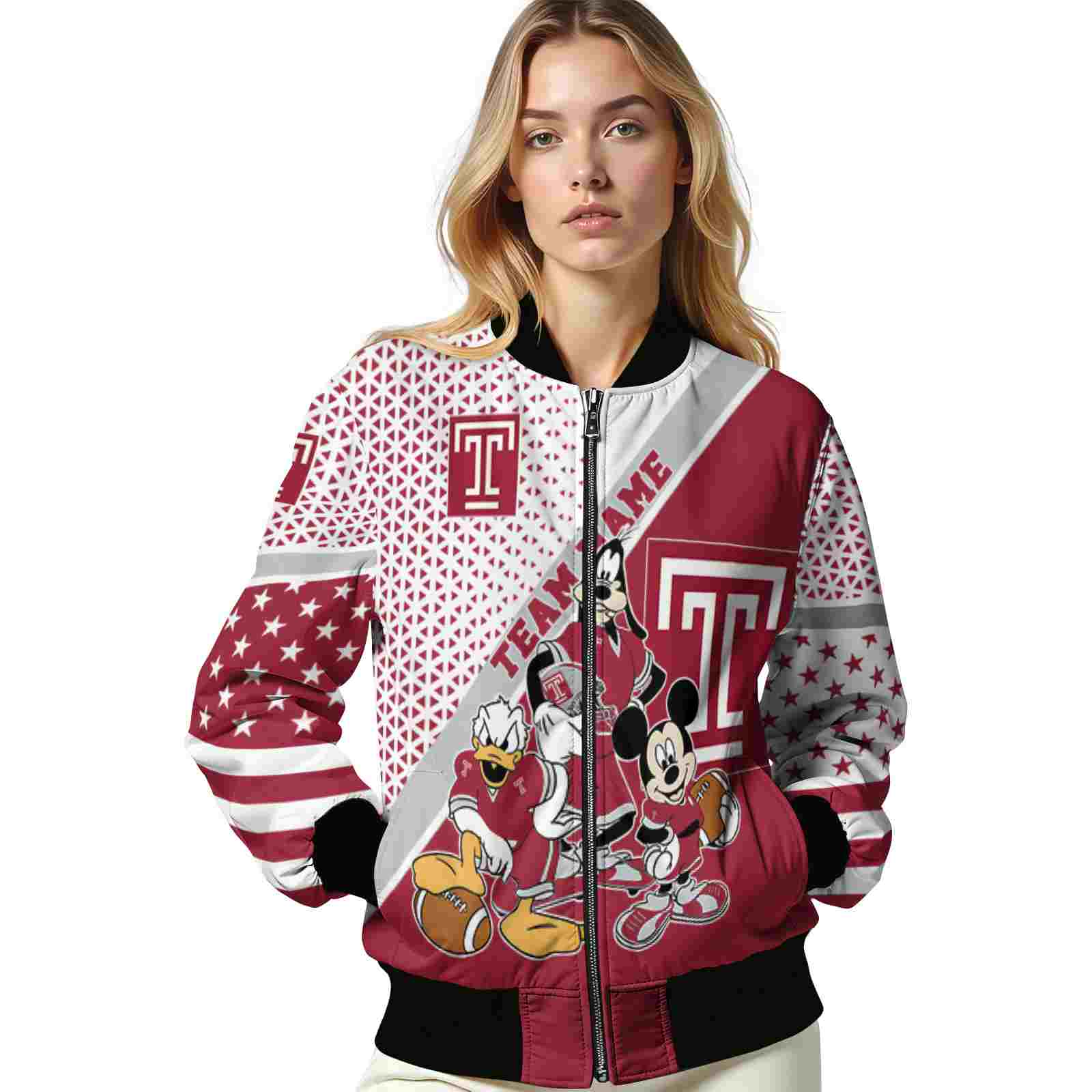 customized temple owls mickey donald goofy red white jacket latest model jacketwow customized temple owls mickey donald goofy red white jacket latest model jacketwow