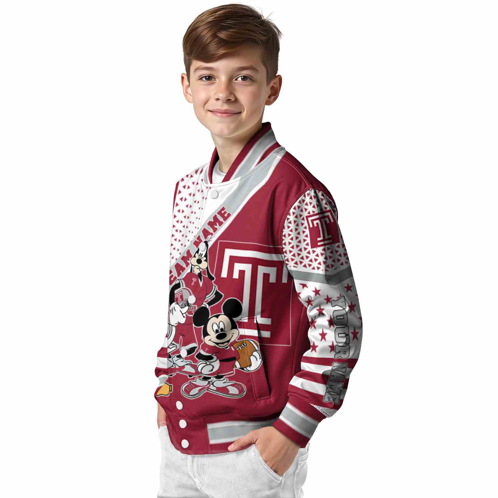 customized temple owls mickey donald goofy red white jacket trendy jacketwow customized temple owls mickey donald goofy red white jacket trendy jacketwow
