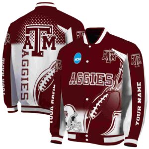 customized texas am aggies flaming football maroon white jacket fashion forward jacketwow