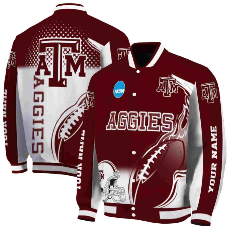 customized texas am aggies flaming football maroon white jacket fashion forward jacketwow