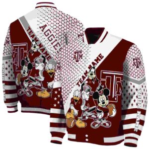 customized texas am aggies mickey donald goofy maroon white jacket fashion forward jacketwow
