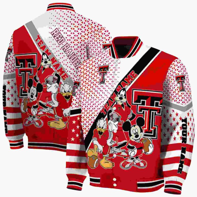 customized texas tech red raiders mickey donald goofy red white jacket fashion forward jacketwow