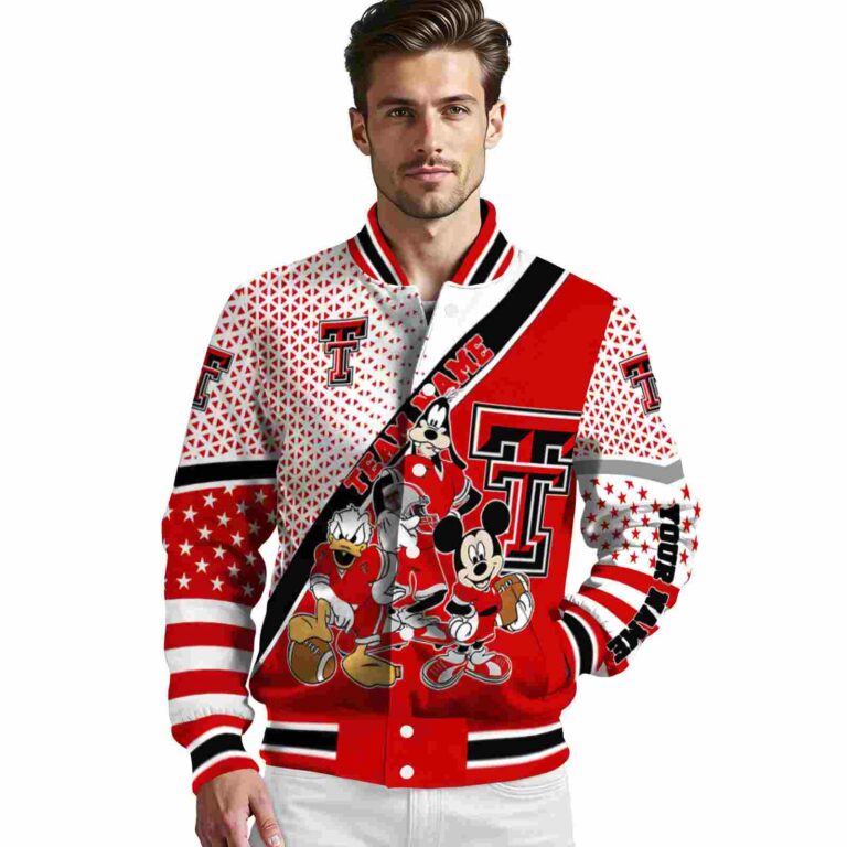 customized texas tech red raiders mickey donald goofy red white jacket high quality jacketwow