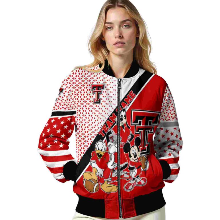 customized texas tech red raiders mickey donald goofy red white jacket latest model jacketwow