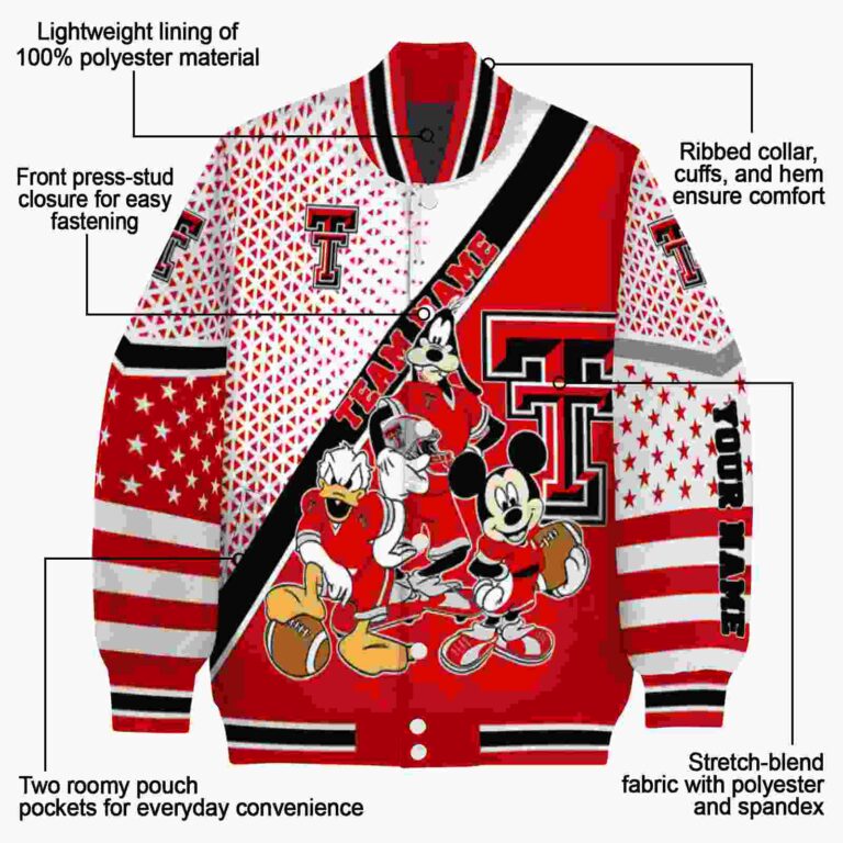 customized texas tech red raiders mickey donald goofy red white jacket new arrival jacketwow