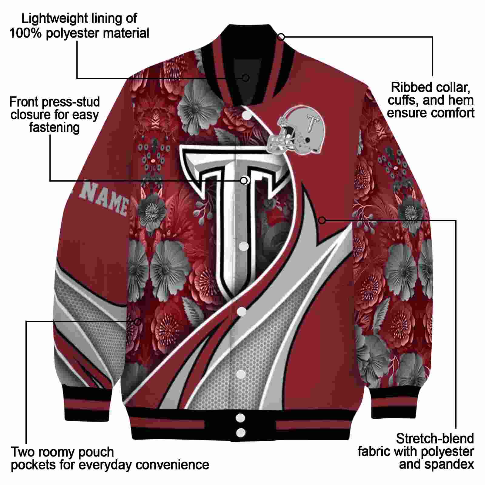 customized troy trojans floral print red jacket new arrival jacketwow customized troy trojans floral print red jacket new arrival jacketwow