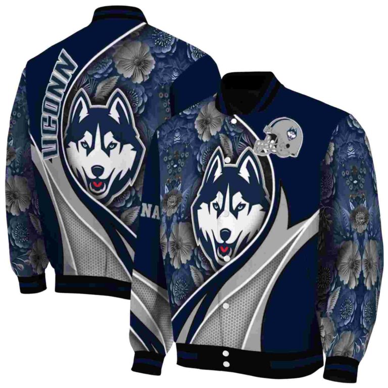customized uconn huskies floral print blue jacket fashion forward jacketwow