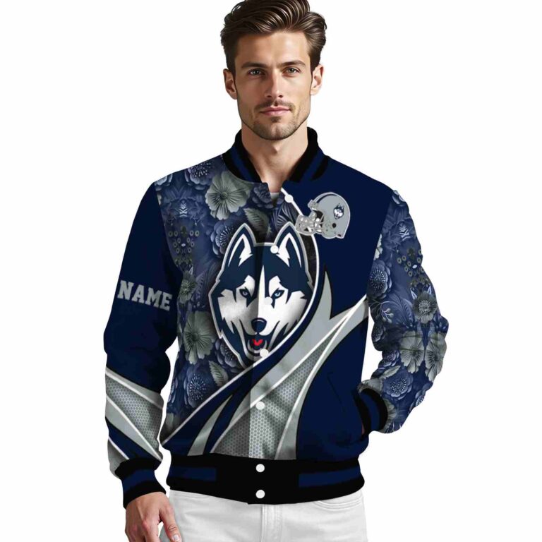 customized uconn huskies floral print blue jacket high quality jacketwow