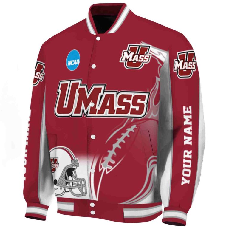 customized umass minutemen flaming football red white jacket best selling jacketwow