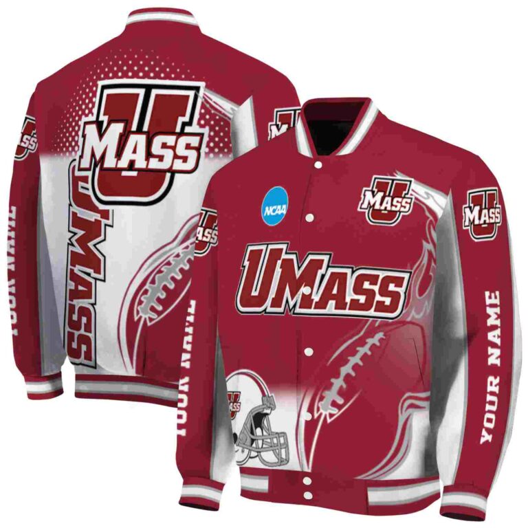 customized umass minutemen flaming football red white jacket fashion forward jacketwow