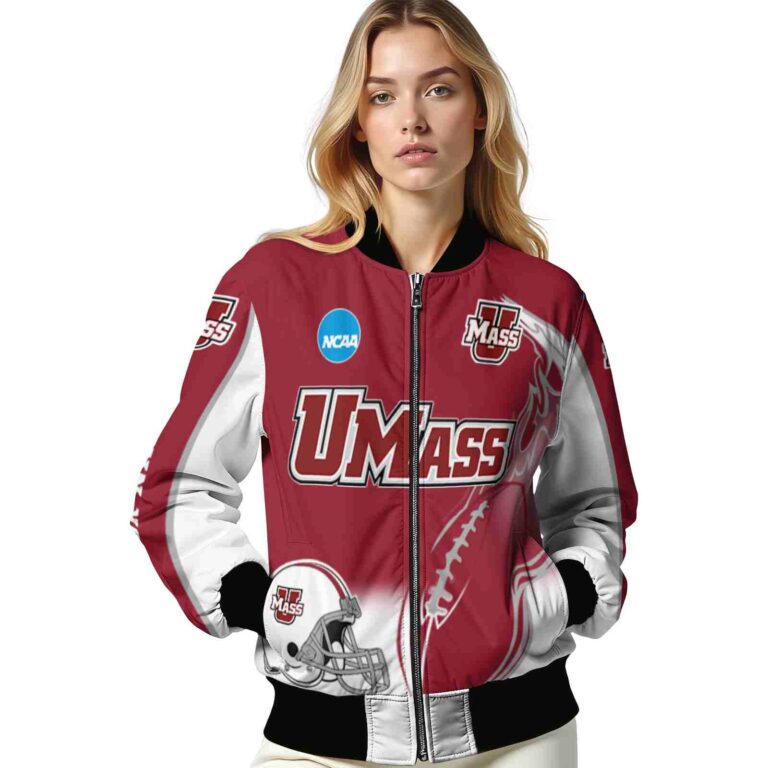 customized umass minutemen flaming football red white jacket latest model jacketwow