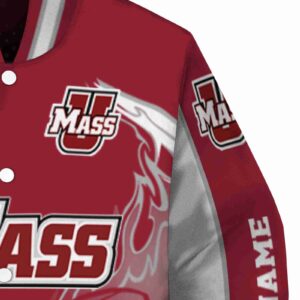 customized umass minutemen flaming football red white jacket premium grade jacketwow