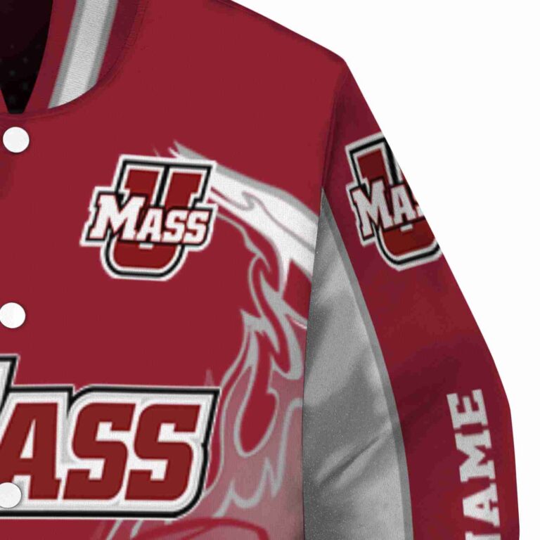 customized umass minutemen flaming football red white jacket premium grade jacketwow