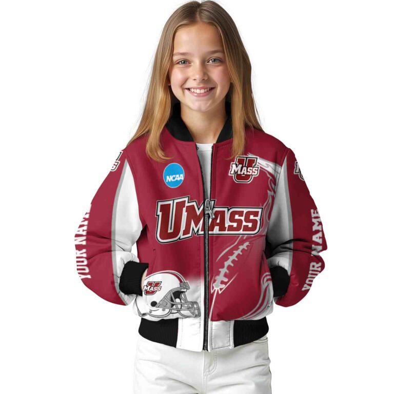 customized umass minutemen flaming football red white jacket top rated jacketwow