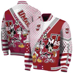 customized umass minutemen mickey donald goofy red white jacket fashion forward jacketwow