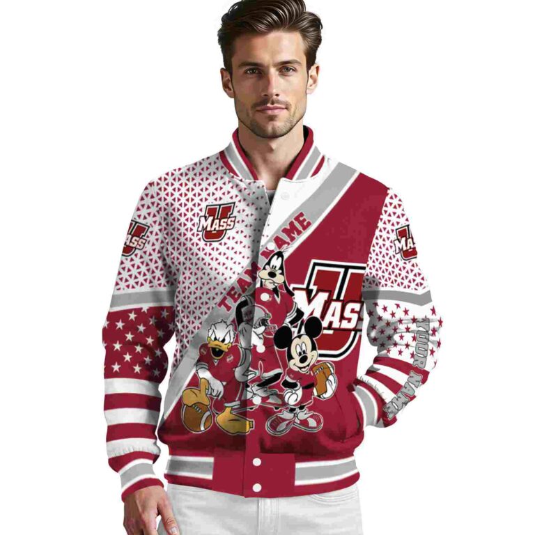 customized umass minutemen mickey donald goofy red white jacket high quality jacketwow