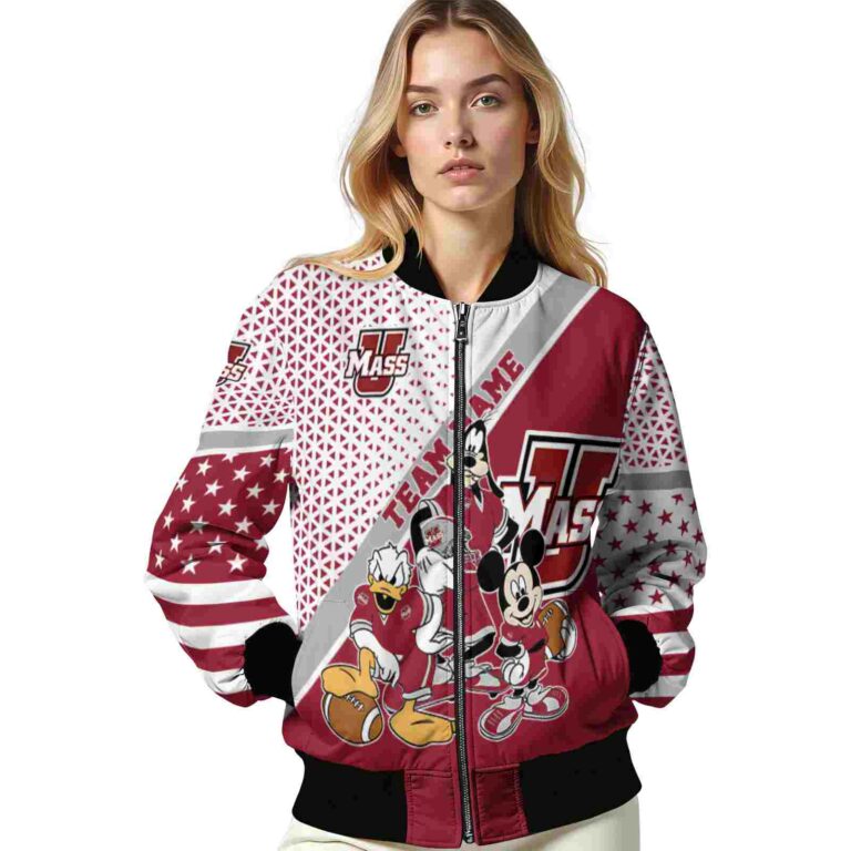 customized umass minutemen mickey donald goofy red white jacket latest model jacketwow