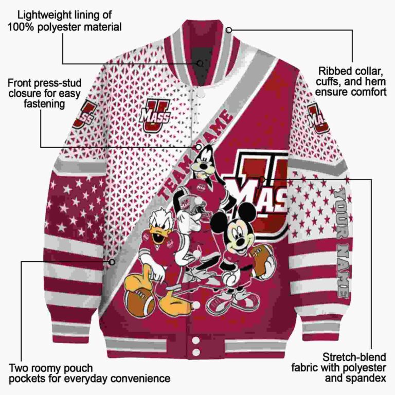 customized umass minutemen mickey donald goofy red white jacket new arrival jacketwow