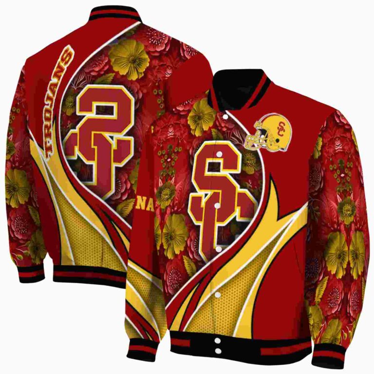 customized usc trojans floral print red jacket fashion forward jacketwow