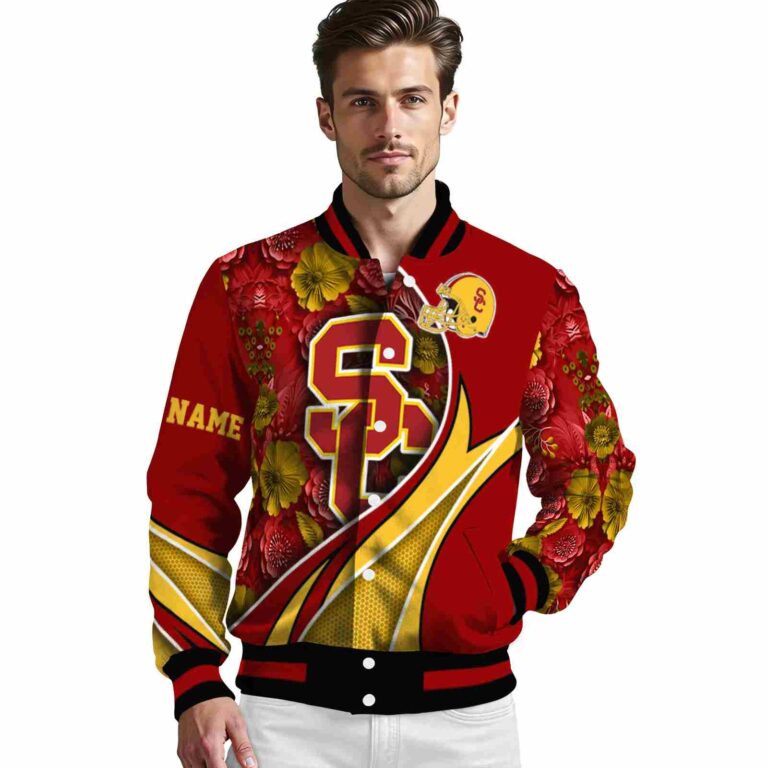 customized usc trojans floral print red jacket high quality jacketwow