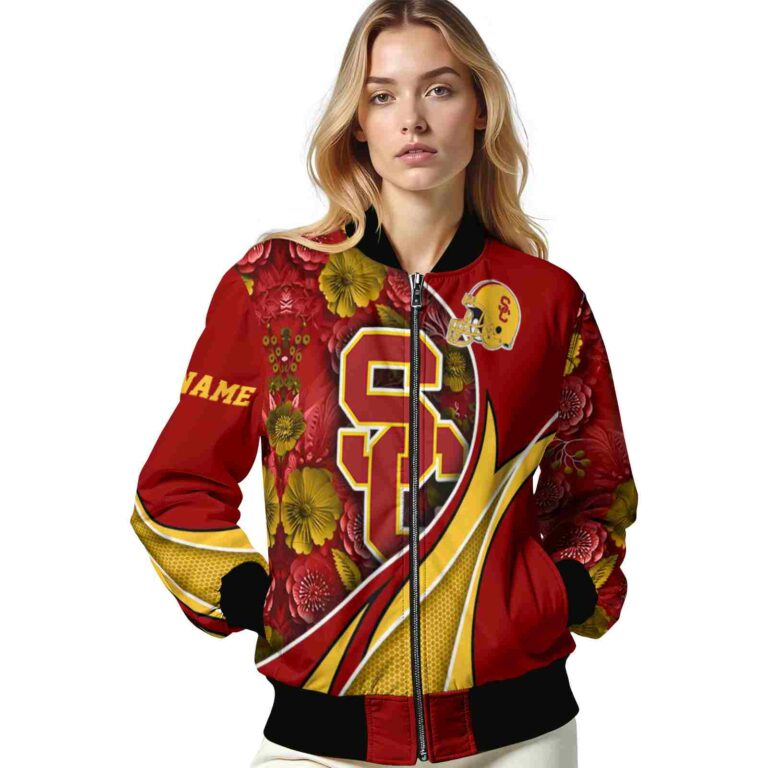 customized usc trojans floral print red jacket latest model jacketwow