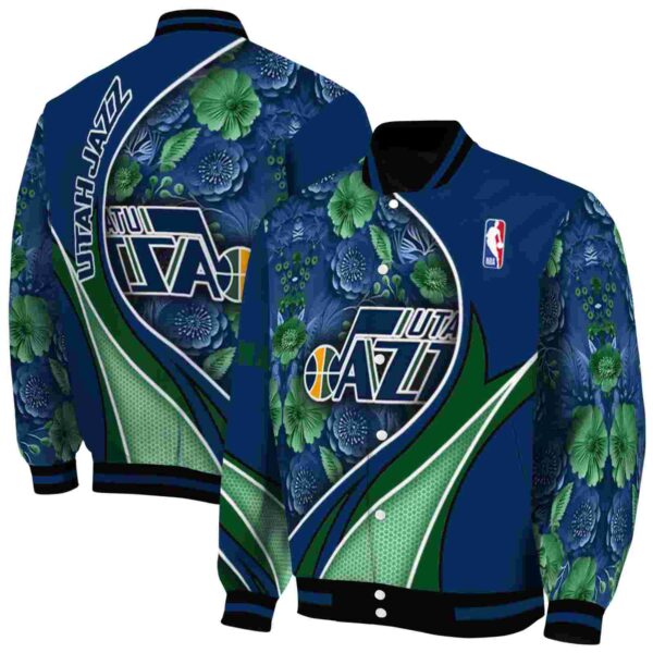 customized utah jazz floral print navy jacket fashion forward jacketwow