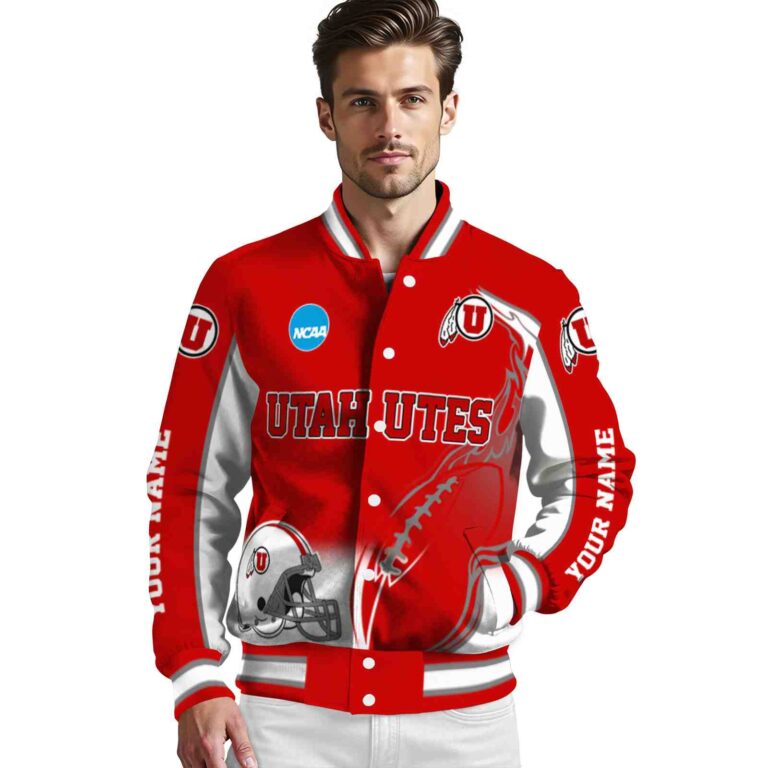 customized utah utes flaming football red white jacket high quality jacketwow