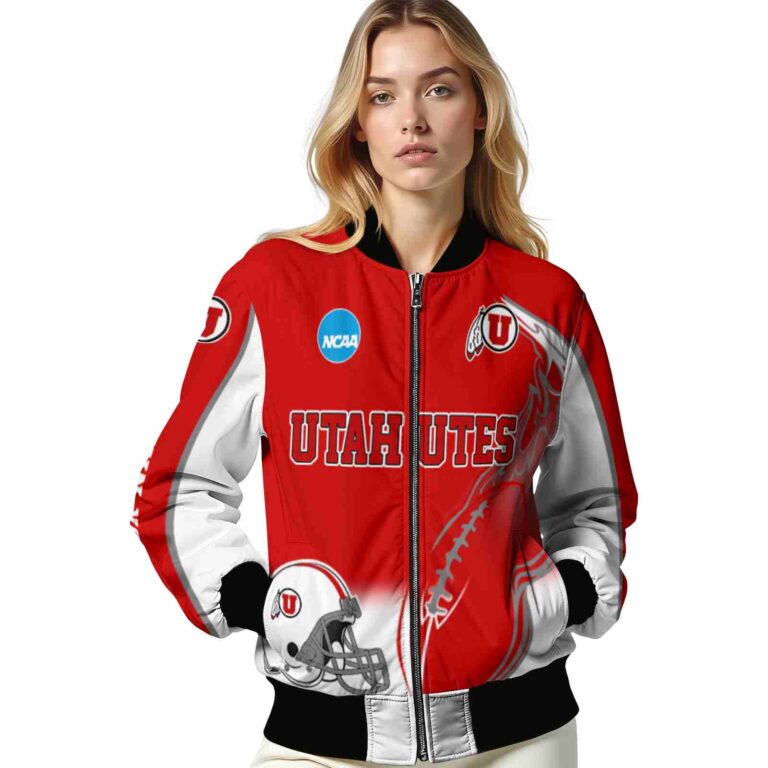 customized utah utes flaming football red white jacket latest model jacketwow