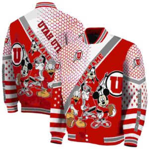 customized utah utes mickey donald goofy red white jacket fashion forward jacketwow