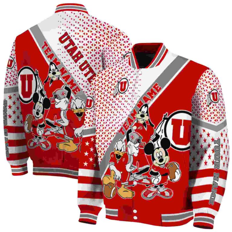 customized utah utes mickey donald goofy red white jacket fashion forward jacketwow