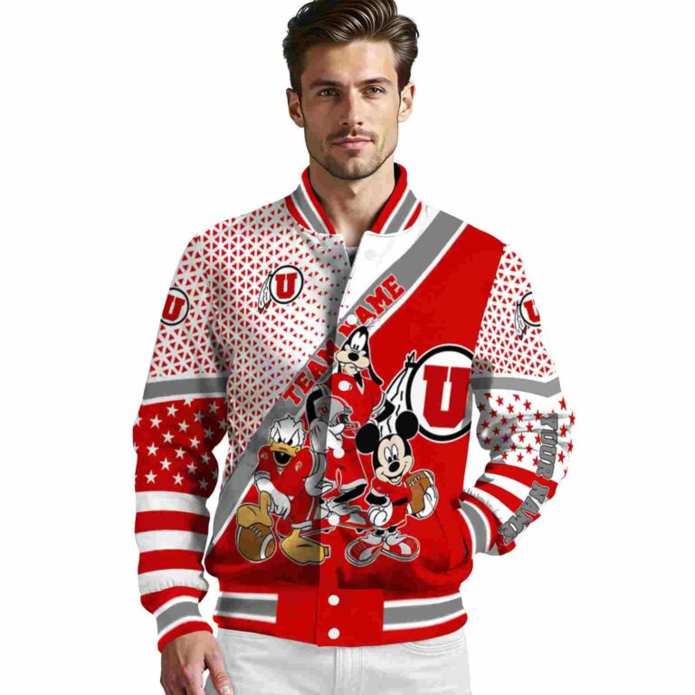 customized utah utes mickey donald goofy red white jacket high quality jacketwow
