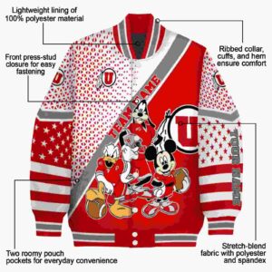 customized utah utes mickey donald goofy red white jacket new arrival jacketwow