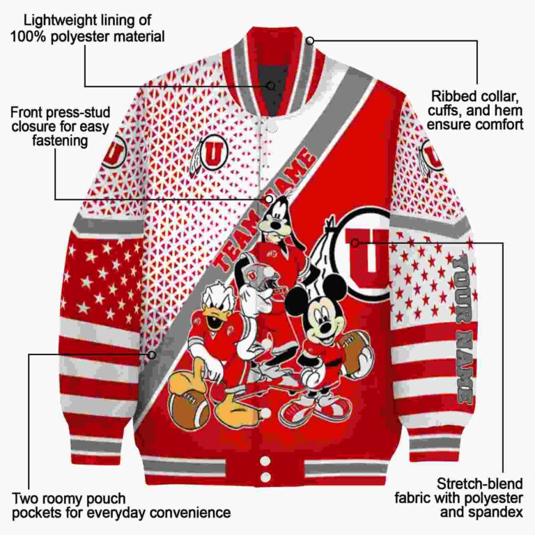 customized utah utes mickey donald goofy red white jacket new arrival jacketwow