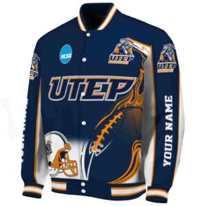 customized utep miners flaming football blue white jacket best selling jacketwow